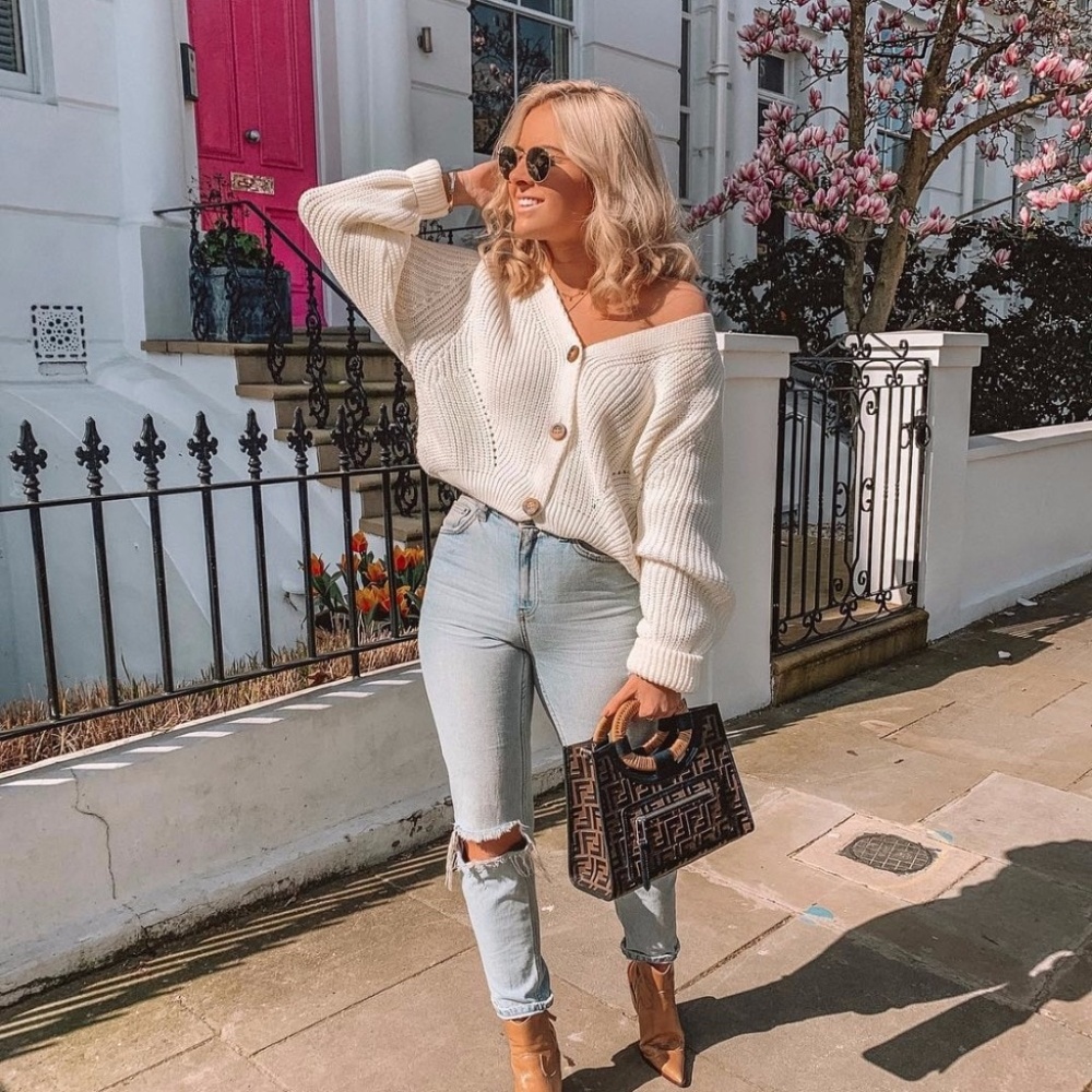 Tan Knit Button Front V-neck Cardigan - Picture 15 of 16